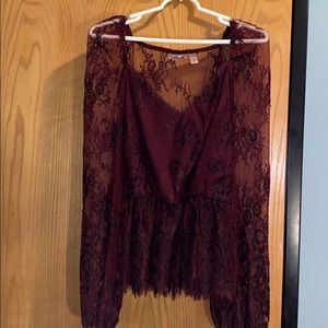 Black and burgandy lace peplum top